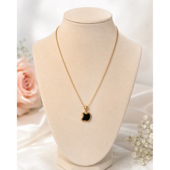 Unbranded Jewelry - Black Apple Pendant Necklace Gold Stainless Steel Minimal Charm Gift